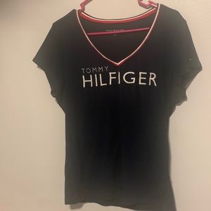 Red,blue, and white Tommy Hilfiger tshirt